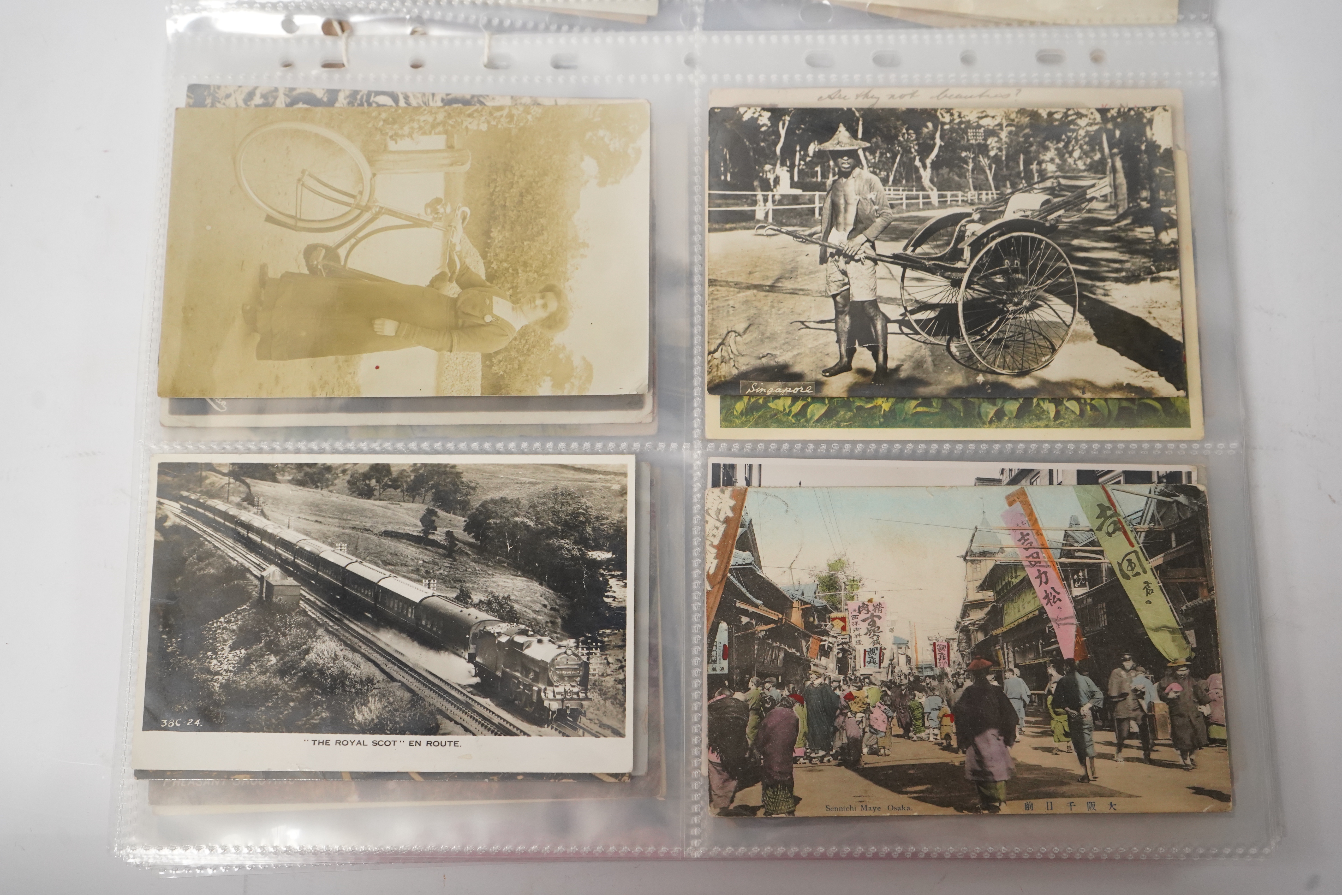 A group of eighty eight assorted vintage postcards, including American topography, rail accidents and motoring.